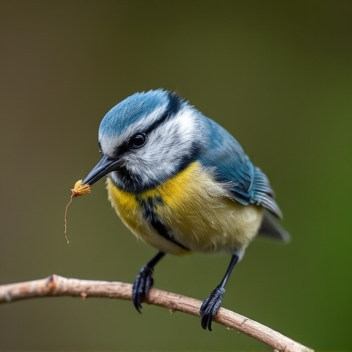Blue tit holding seed in its beak