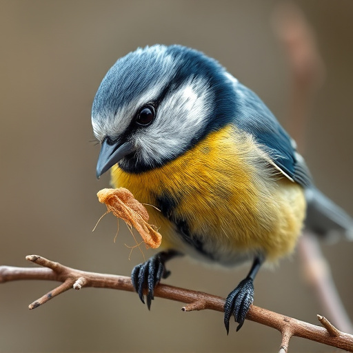 Blue tit holding seed in its beak