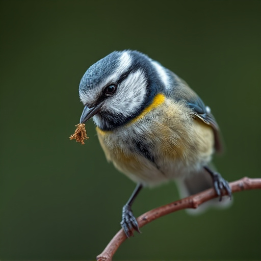 Blue tit holding seed in its beak