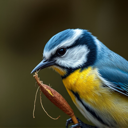 Blue tit holding seed in its beak