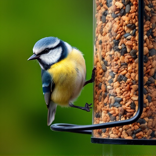 Blue tit perched on garden suet feeder