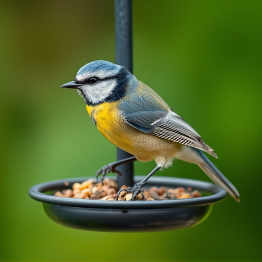 Blue tit perched on garden suet feeder