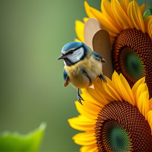 Blue tit perched on sunflower heart feeder