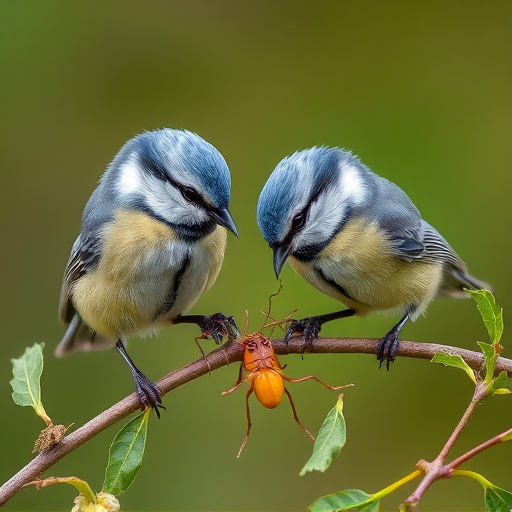 Blue tits enjoying fresh insects