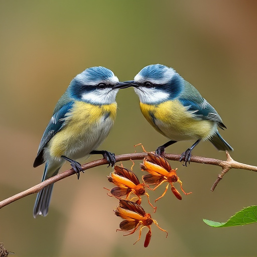 Blue tits enjoying fresh insects
