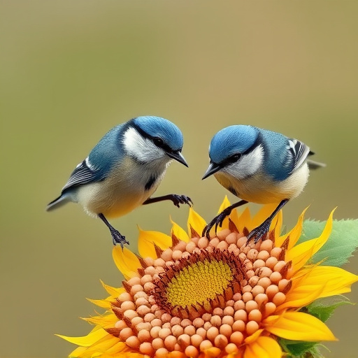 Blue tits feeding on sunflower seeds