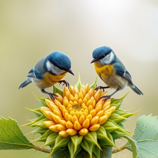 Blue tits feeding on sunflower seeds