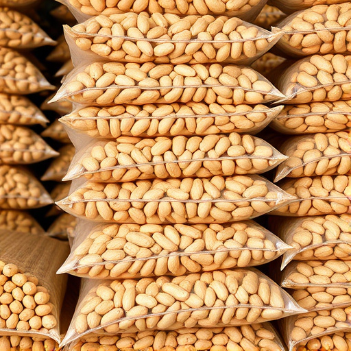 Bulk bags of peanuts stacked neatly