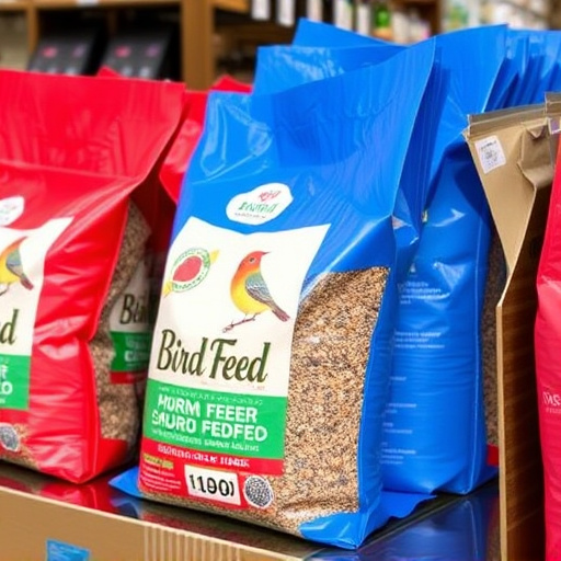 Bulk bird feed bags with price tags