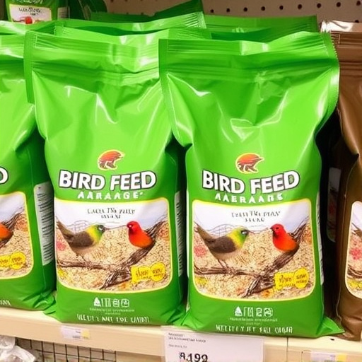 Bulk bird feed bags with price tags