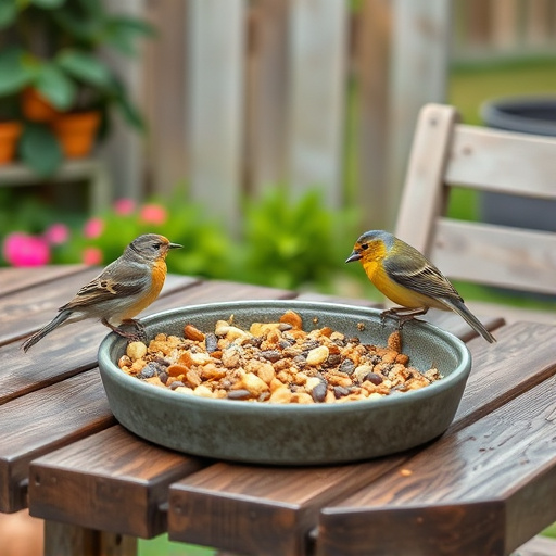 Bulk bird feed on garden table