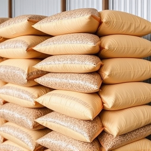 Bulk bird seed bags stacked neatly