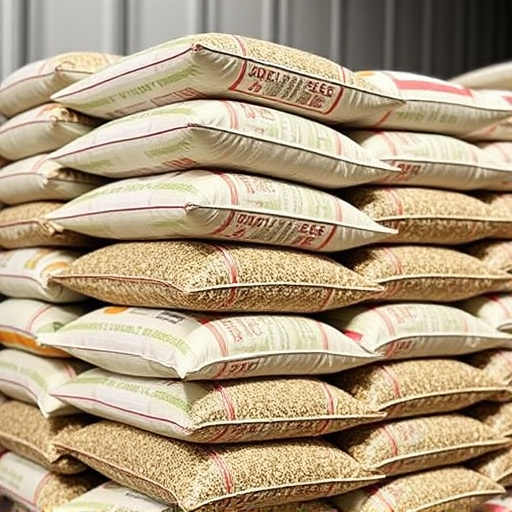 Bulk bird seed bags stacked neatly