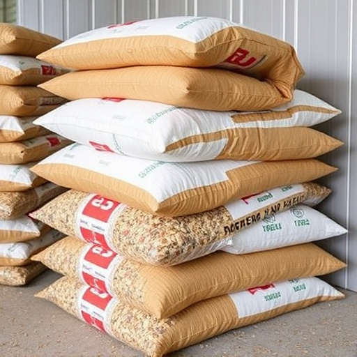 Bulk bird seed bags stacked neatly