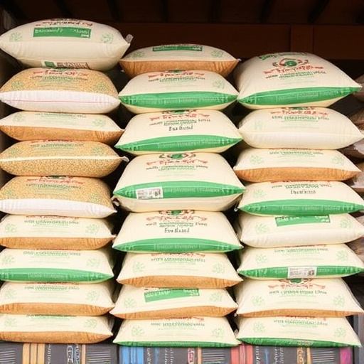 Bulk bird seed bags stacked neatly