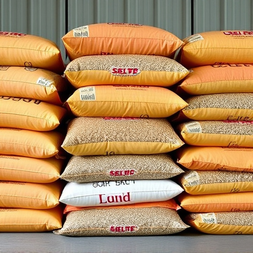 Bulk bird seed bags stacked neatly