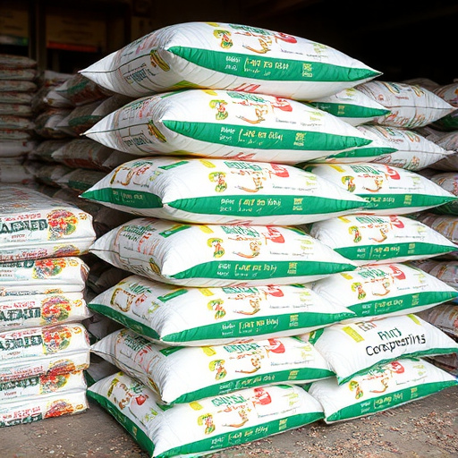Bulk bird seed bags stacked neatly