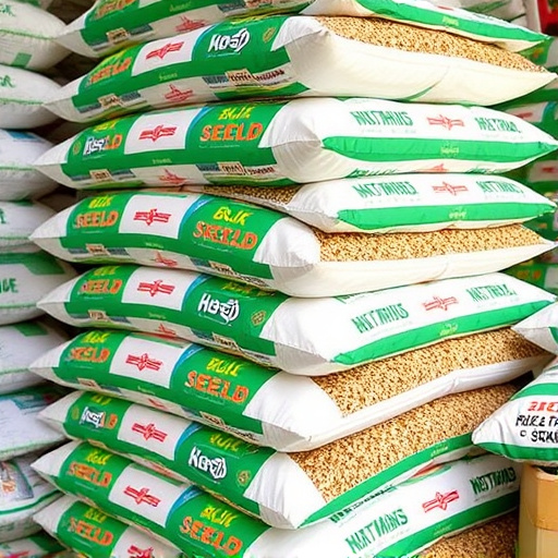 Bulk bird seed bags stacked neatly