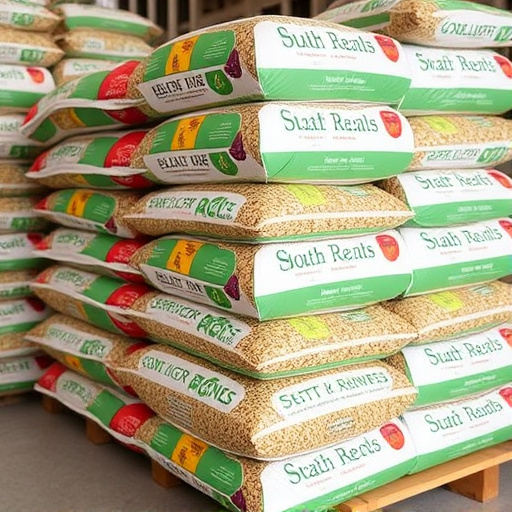 Bulk bird seed bags stacked neatly