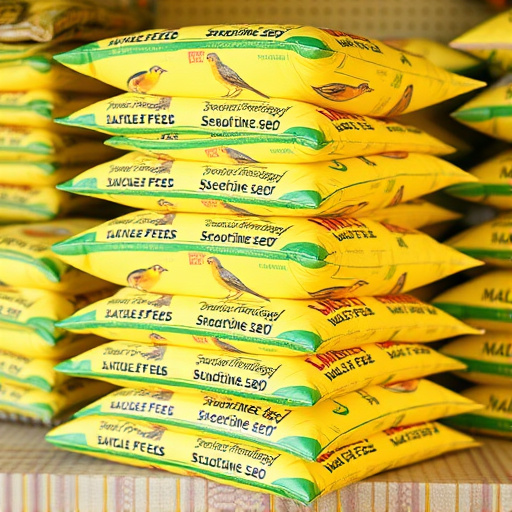 Bulk bird seed bags stacked neatly