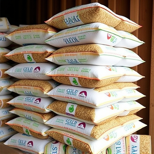 Bulk bird seed bags stacked neatly