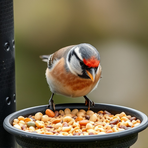 Chaffinch pecking at seed tray