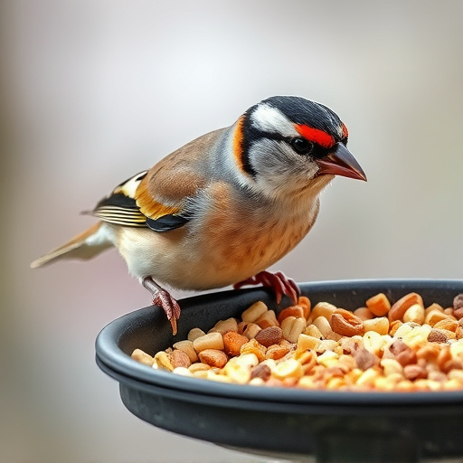 Chaffinch pecking at seed tray