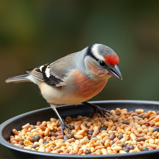 Chaffinch pecking at seed tray