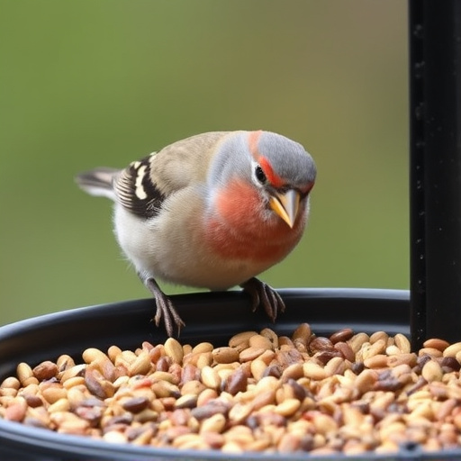 Chaffinch pecking at seed tray