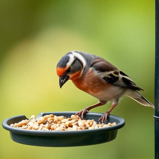 Chaffinch pecking at seed tray