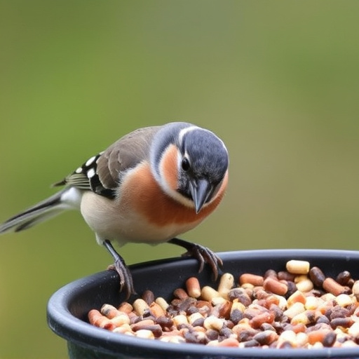 Chaffinch pecking at seed tray