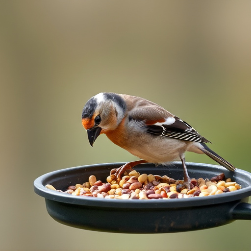Chaffinch pecking at seed tray