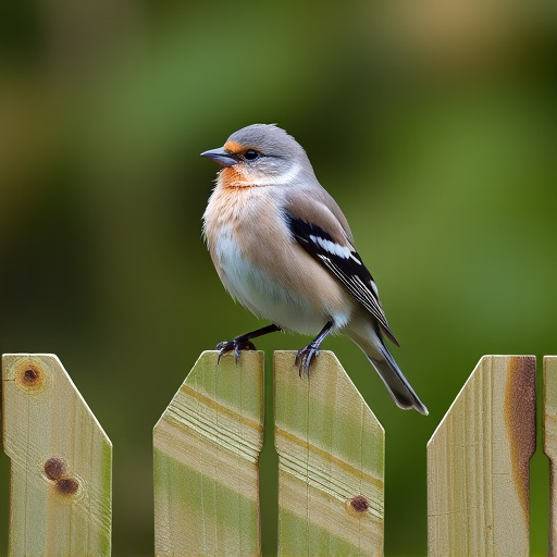 Chaffinch perched on wooden fence