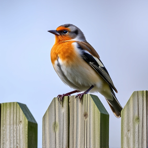 Chaffinch perched on wooden fence