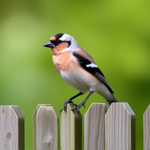 Chaffinch perched on wooden fence