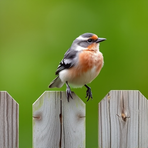 Chaffinch perched on wooden fence