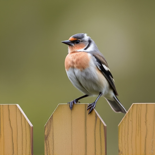 Chaffinch perched on wooden fence