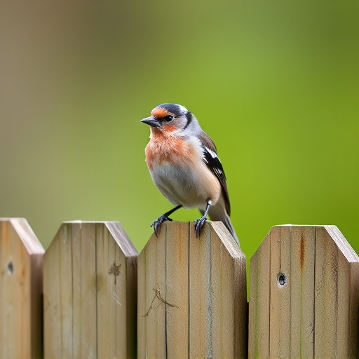 Chaffinch perched on wooden fence