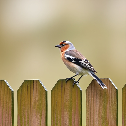 Chaffinch perched on wooden fence