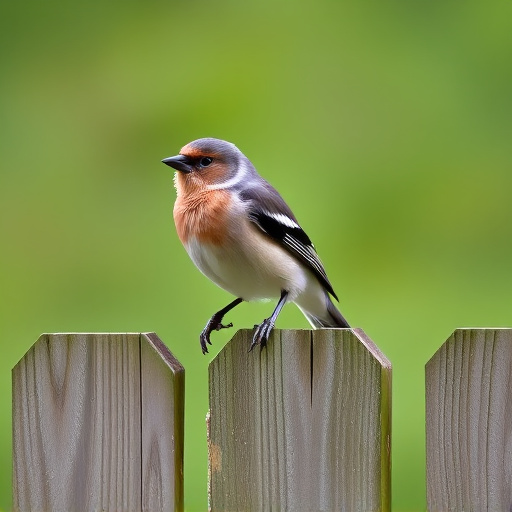 Chaffinch perched on wooden fence