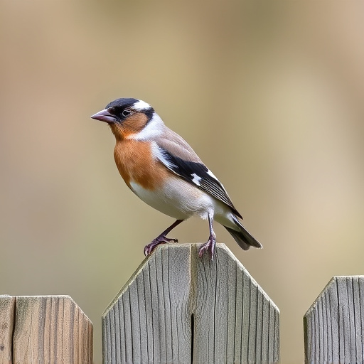 Chaffinch perched on wooden fence