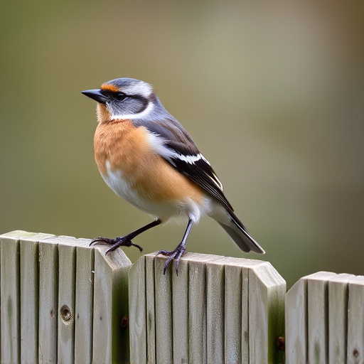 Chaffinch perched on wooden fence