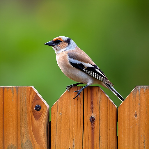 Chaffinch perched on wooden fence