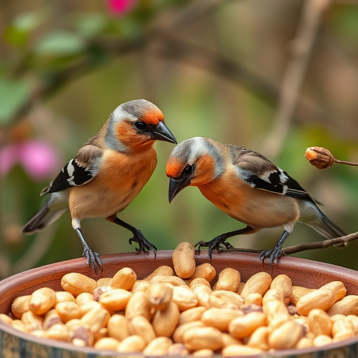 Chaffinches eating peanuts in garden
