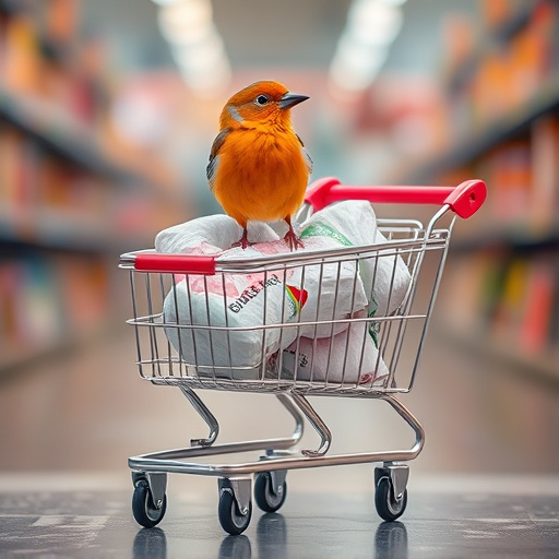 Checkout cart filled with bird