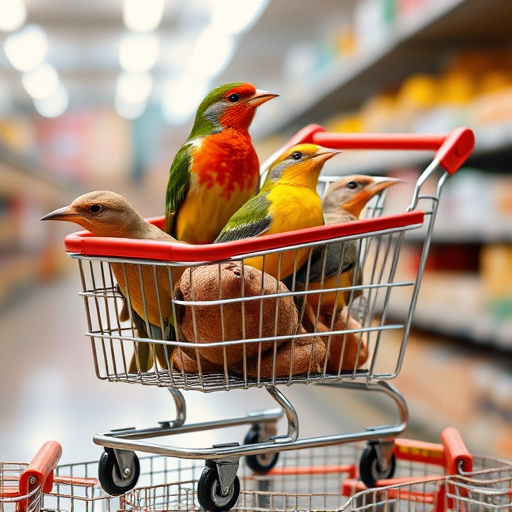 Checkout cart filled with bird