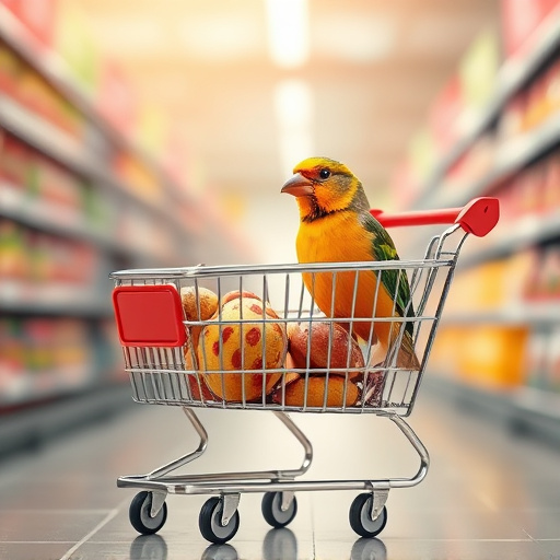 Checkout cart filled with bird