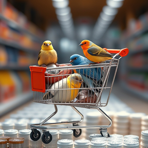 Checkout cart filled with bird