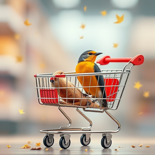 Checkout cart filled with bird
