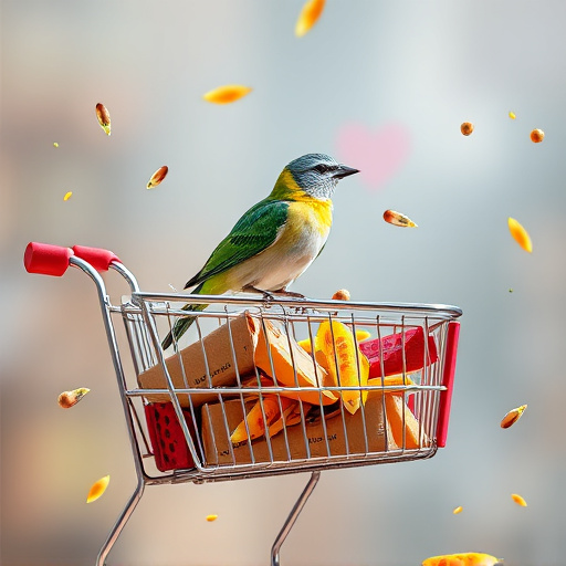 Checkout cart filled with bird